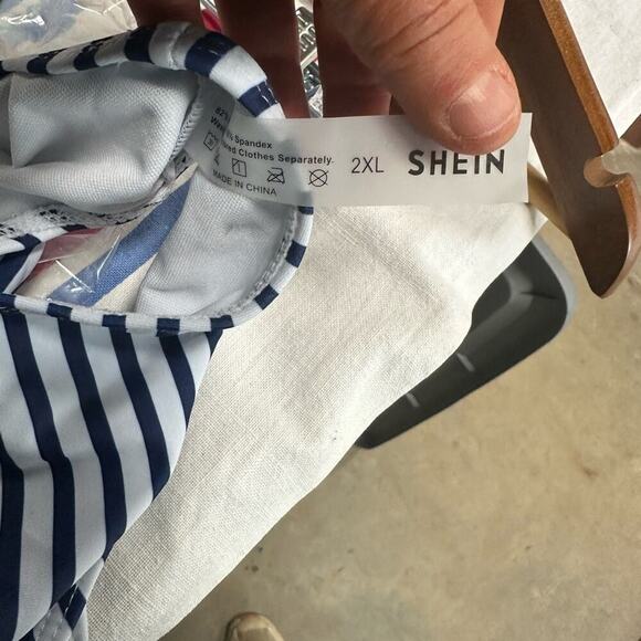 Shein Navy and White Striped Bikini Bottom - Picture 3 of 4